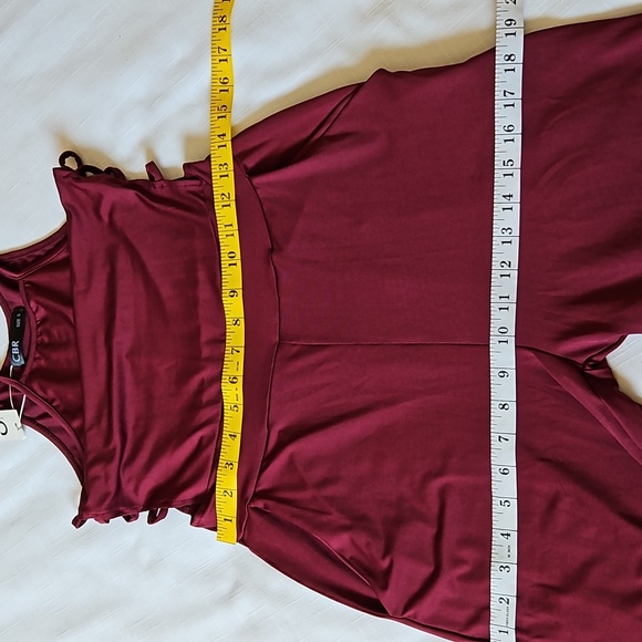 CBR Burgundy Halter Cut Out Jumpsuit Wide Straight Leg With Pockets Size Small - Picture 10 of 14